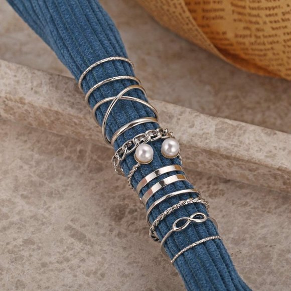 Stackable Rings Set for Women, Bohemian Silver - Picture 2 of 6